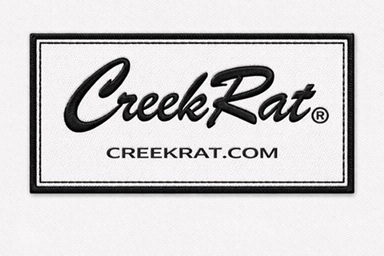 White CreekRat Topanga CA embroidered label with black border